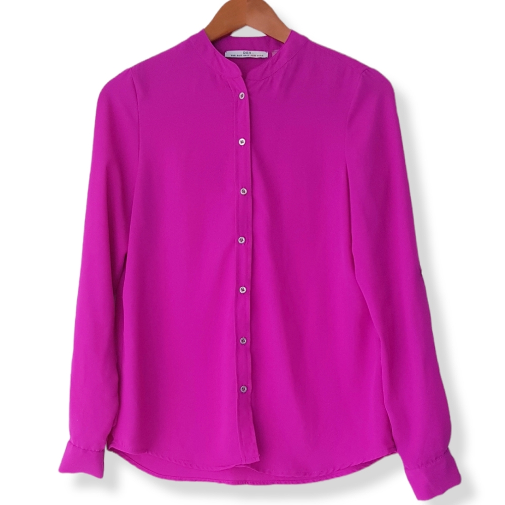 DEX Pink Stand Collar Long Sleeve Blouse